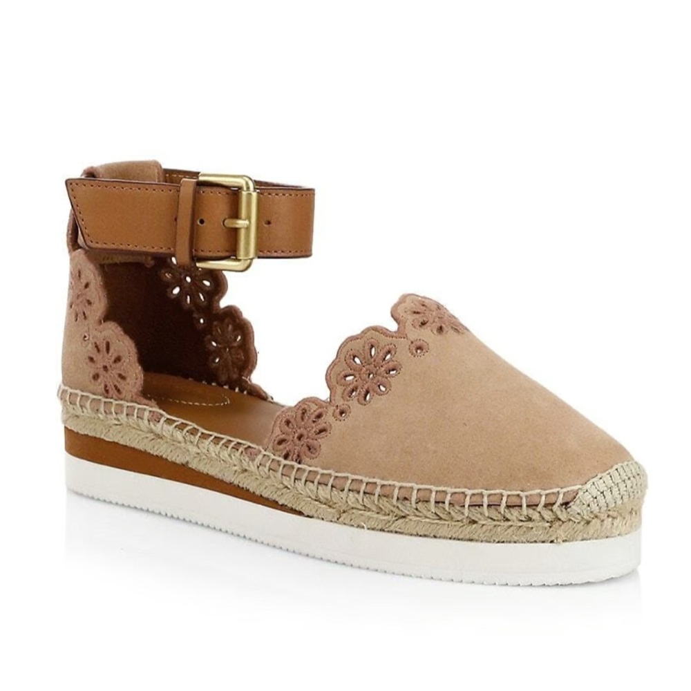 See by Chloé Floral Laser-Cut Suede Platform Espadrilles